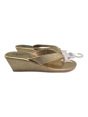 Easy USA Gold Glitter Wedge Flip Flops Sandals Womens Size 7 NWT